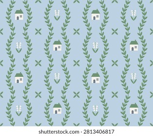 Cute garden house seamless pattern design. Vector illustration.