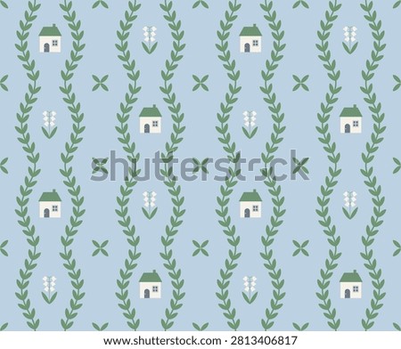Cute garden house seamless pattern design. Vector illustration.