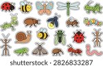 Cute garden insect sticker bundle featuring ladybug, bee, butterfly, dragonfly, grasshopper, 