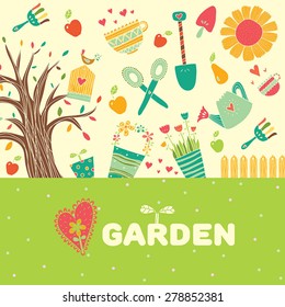 Cute garden postcard. Vector.