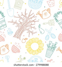 Cute garden seamless pattern. Vector.
