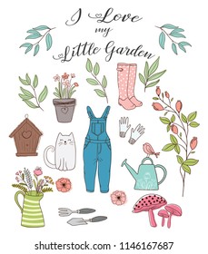 Cute garden set illustration, vector.