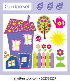 cute garden set. vector illustration