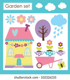 cute garden set. vector illustration