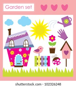 cute garden set. vector illustration