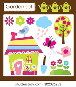 cute garden set. vector illustration