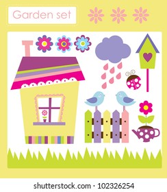 cute garden set. vector illustration