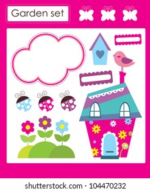 cute garden set. vector illustration