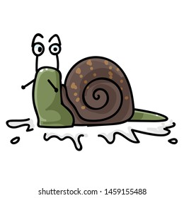Cute garden snail character cartoon vector illustration motif set. Hand drawn isolated yard wildlife elements clipart for nature blog, slimy bug graphic, escargot web buttons.