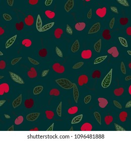 Cute garden summer seamless pattern with cherry berries. Flat simple stylish vector background for wedding, invitations, textile, wrapping paper.
