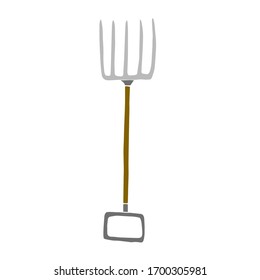 Cute garden tool - fork. Vector doodle element on the white background. 