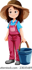 Cute gardener cartoon character with bucket illustration