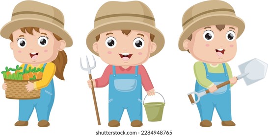 Cute gardening boy and girl cartoon