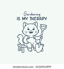 Cute gardening cat with shovel, gardening minimalist t shirt design