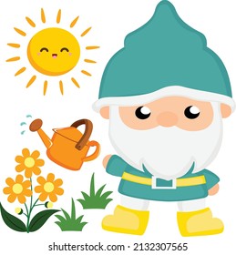 Cute Gardening Gnome Spring Vector Clipart