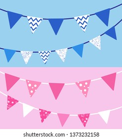 Cute garland vector set with flags for baby boy and girl room. Interior decoration for nursery. Gently flags for children celebration.