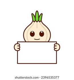 Cute Garlic Character Holding a Blank Sign