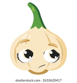 Cute garlic character with sad eyes and expressive face Great for healthy eating campaigns, grocery store visuals, food education, and fun vegetable-themed projects