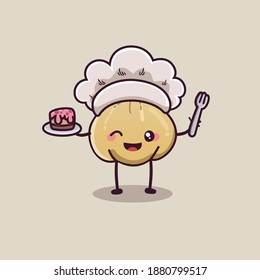 cute garlic cooking cake. chef character kawai
