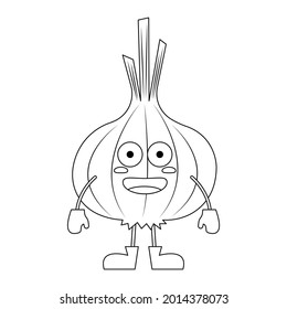 Cute garlic vector cartoon isolated on white background. Cute vegetable cartoon coloring page.