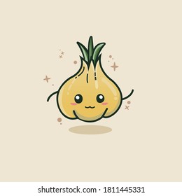 Cute garlic vector character mascot. cute vegetable. Suitable for icon logo design vector, sticker, poster, banner and etc