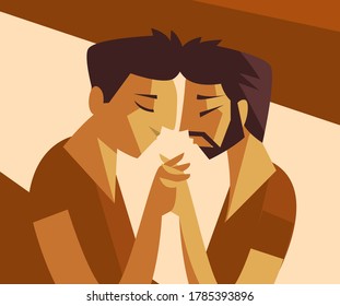 Cute gay couple taking eachothers hands.