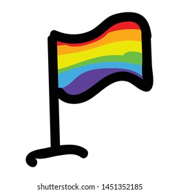 Cute gay flag cartoon vector illustration motif set. Hand drawn isolated LGBTQ elements clipart for pride blog, sexuality graphic, love web buttons.