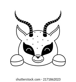 Cute gazelle head in Scandinavian style. Animal face for kids t-shirts, wear, nursery decoration, greeting cards, invitations, poster, house interior. Vector stock illustration