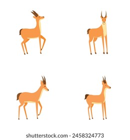 Cute gazelle icons set cartoon vector. African wild black tailed gazelle. Cartoon character