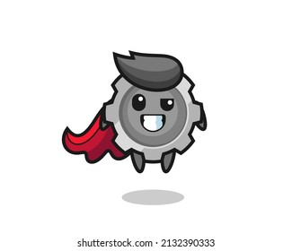the cute gear character as a flying superhero , cute style design for t shirt, sticker, logo element