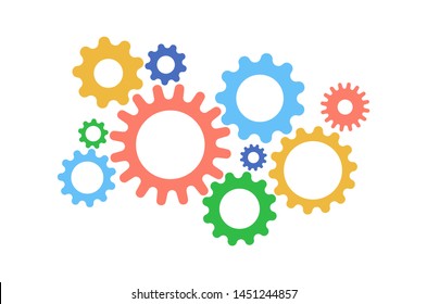 Cute gears cartoon color on white background,vector illustration.Cogwheel system flat graphic design.