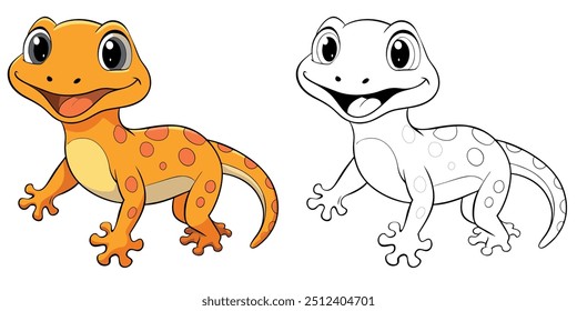 Cute Gecko Cartoon Coloring Page For Kids