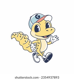 Cute gecko character, vector hand drawn illustration