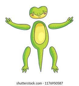 Cute gecko isolated on white background. Lizard cartoon green character ready for animation set. Little happy baby dragon. Kids illustration of dinosaur.