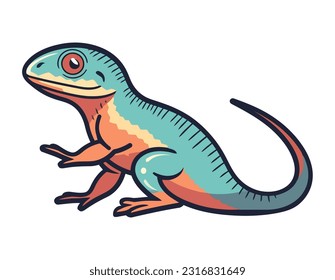 Cute gecko mascot with blue tail isolated vector icon isolated