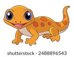 Cute Gecko Vector Illustration - Cartoon Line Art Clipart Design