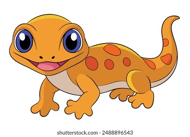 Cute Gecko Vector Illustration - Cartoon Line Art Clipart Design