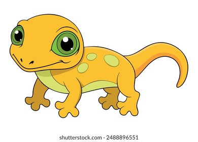 Cute Gecko Vector Illustration - Cartoon Line Art Clipart Design