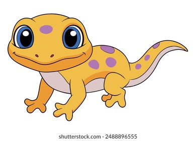 Cute Gecko Vector Illustration - Cartoon Line Art Clipart Design