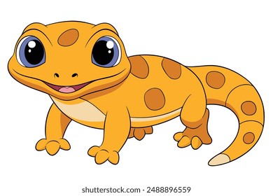 Cute Gecko Vector Illustration - Cartoon Line Art Clipart Design