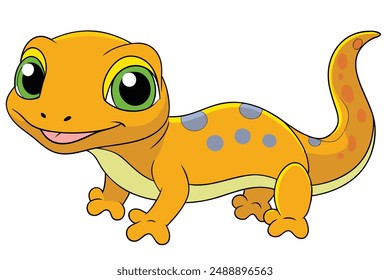 Cute Gecko Vector Illustration - Cartoon Line Art Clipart Design