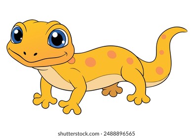 Cute Gecko Vector Illustration - Cartoon Line Art Clipart Design