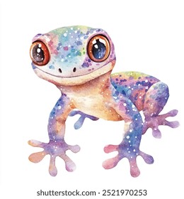 Cute Gecko watercolor clipart isolated white background 