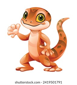 Cute gecko waving hand cartoon vector illustration isolated on white background