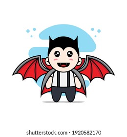 Cute geek boy character design wearing dracula costume. Mascot design concept