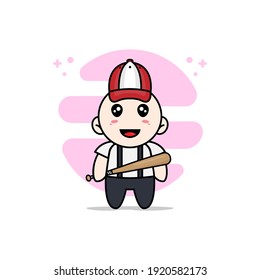 Cute geek boy character design wearing baseball costume. Mascot design concept