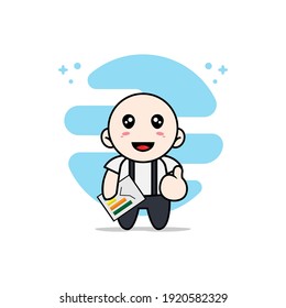 Cute geek boy character holding a presentation results. Mascot design concept