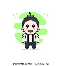 Cute geek boy character wearing boom costume. Mascot design concept