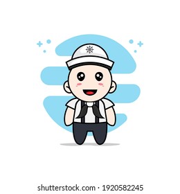 Cute geek boy character wearing sailor costume. Mascot design concept