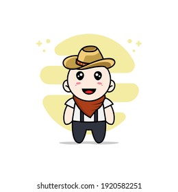 Cute geek boy character wearing cowboy costume. Mascot design concept
